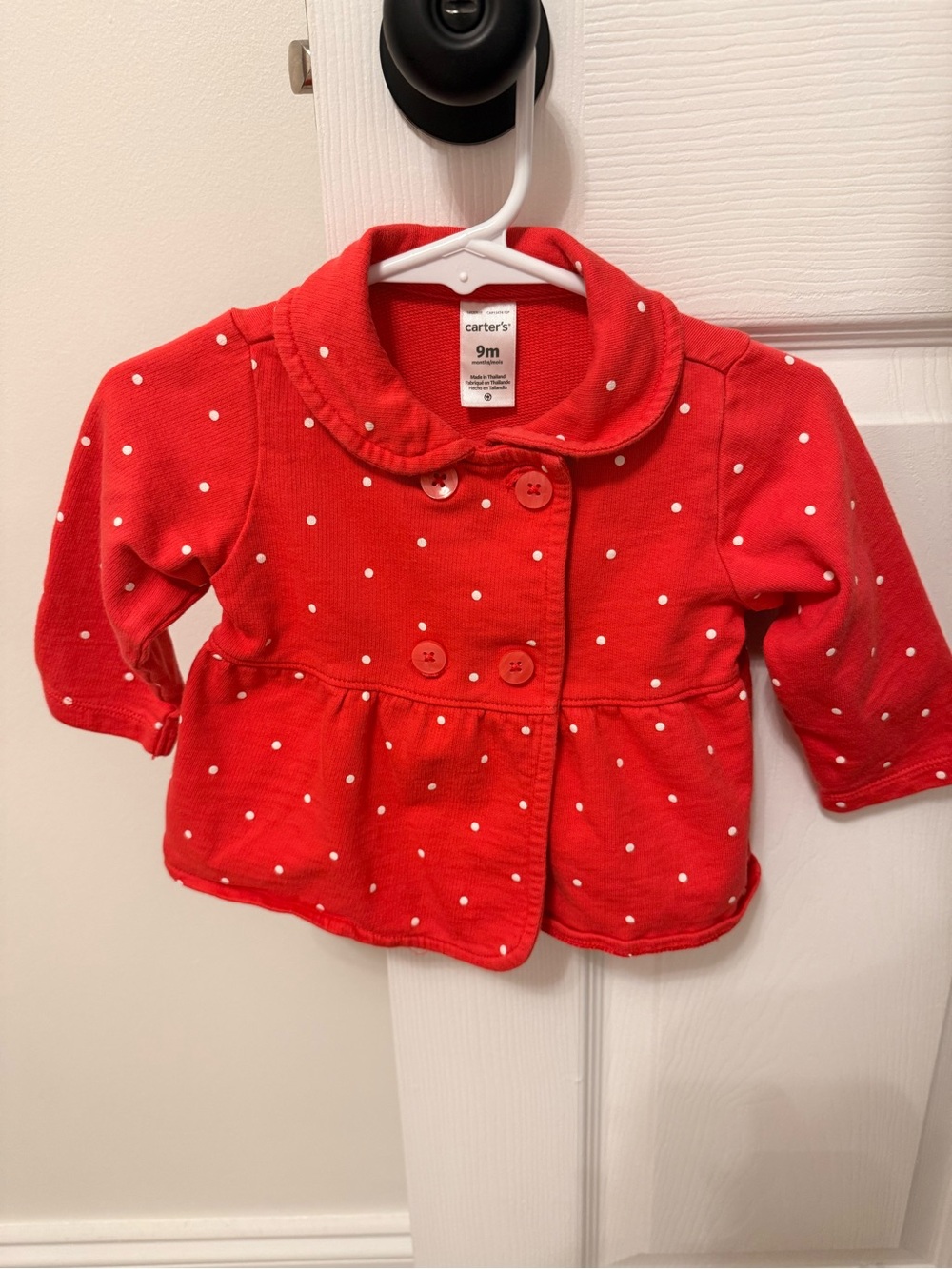 Carter's Red Polka Dot Peacoat with Peter Pan Collar